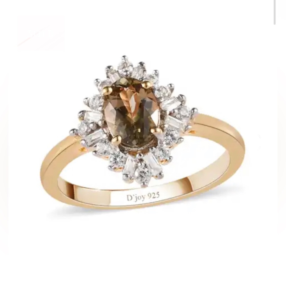Natural Golden Tanzanite, White Zircon Halo, Vermeil YG/Silver Ring 1.25ctw